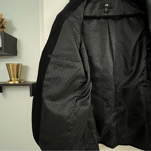 H&M Mens Black Blazer Sport Coat Two Button Jacket Corduroy Casual Suits Sz 44 - Picture 9 of 12